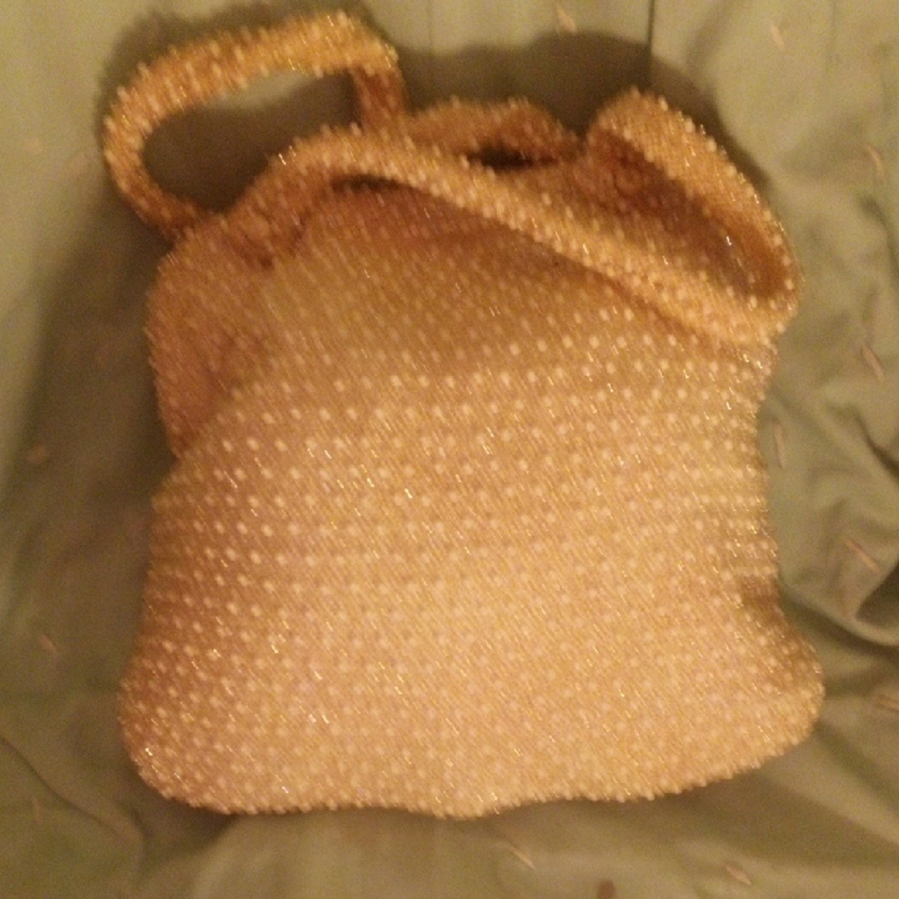 Chic Beaded Tan Shoulder Bag